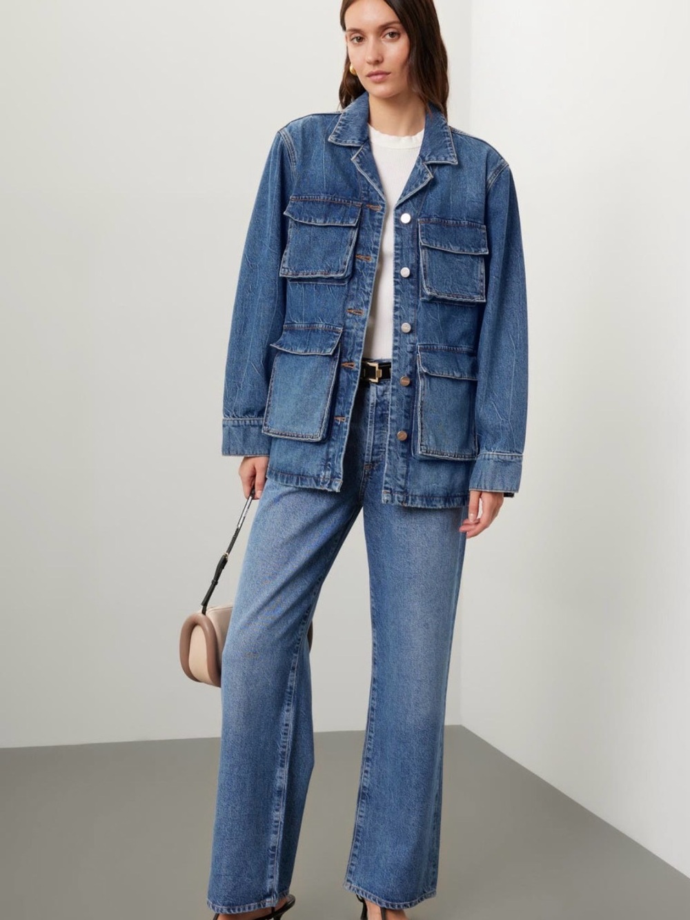 Anine Bing Denim Jacket Utility Blue Oversized Pockets Button Front - Picture 4 of 5